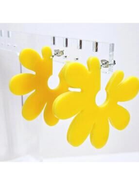 Colorful Sunshine Yellow Daisy 2" Drop Post Stud Earrings
